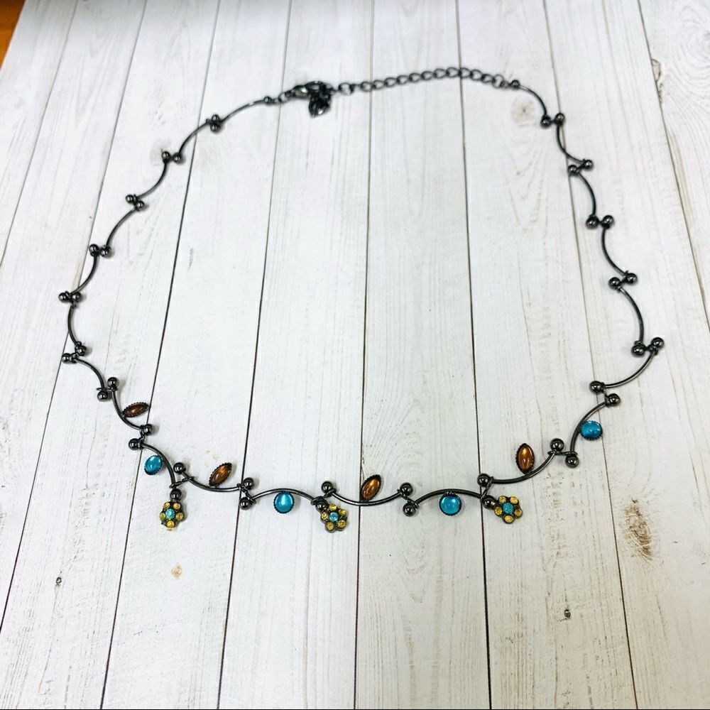 Carolee Gunmetal Crystals Flower Dainty Necklace